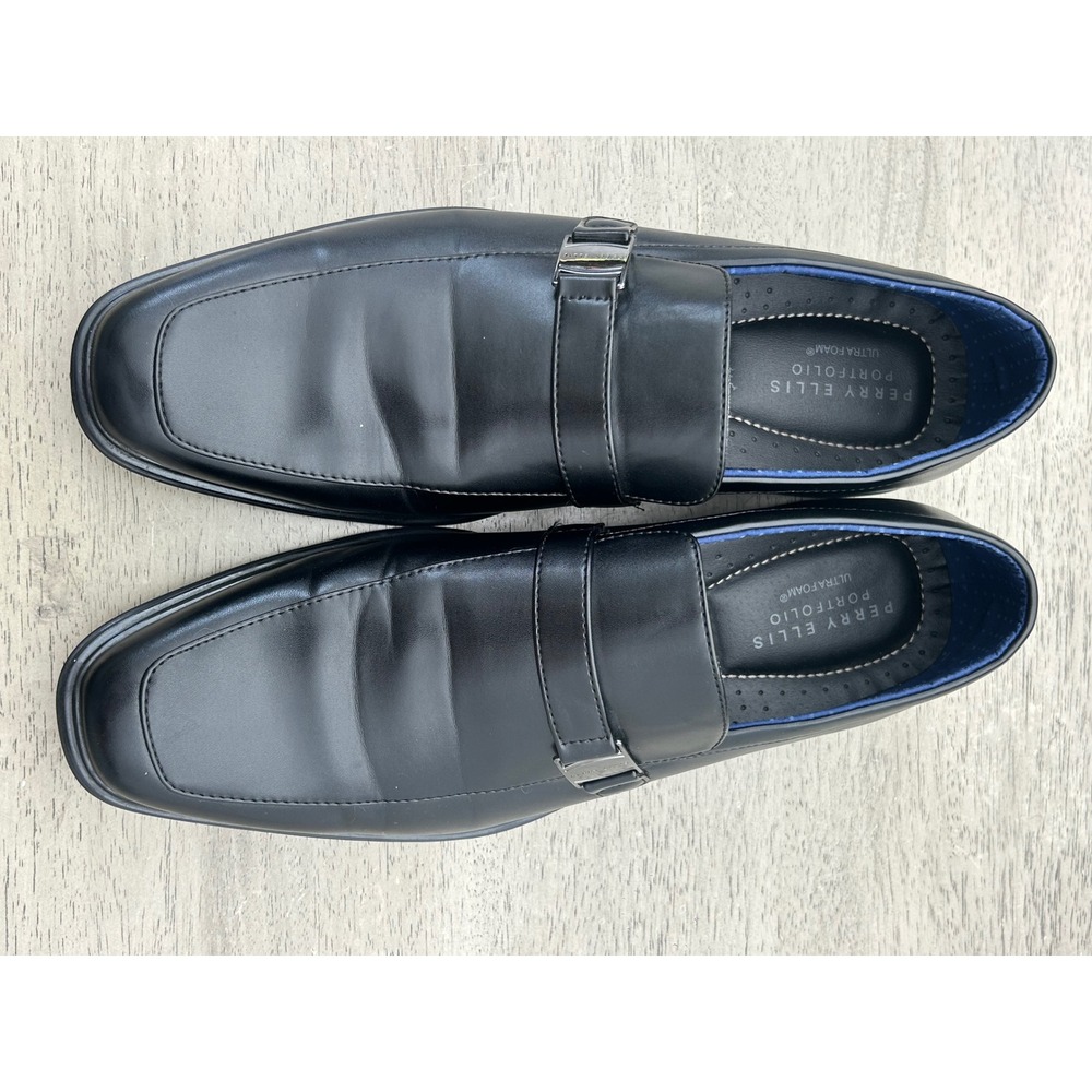 Perry Ellis Portfolio Mens Justin TX 4 RB Black Loafers Dress Shoes Size 13